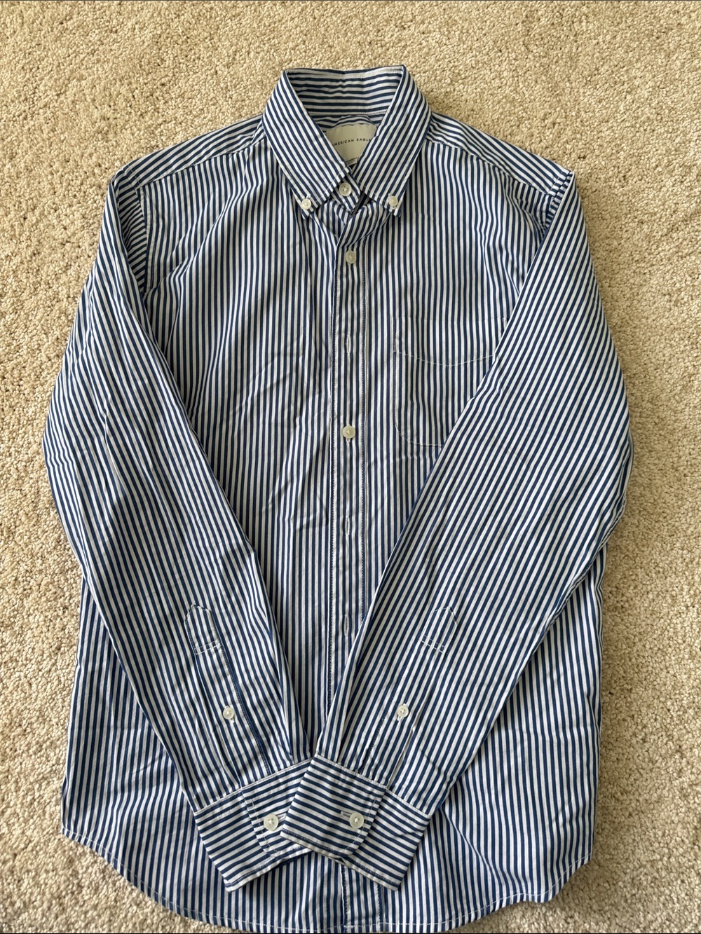 American Eagle Outfitters Navy & White Vertical Stripe Button-Down Shirt